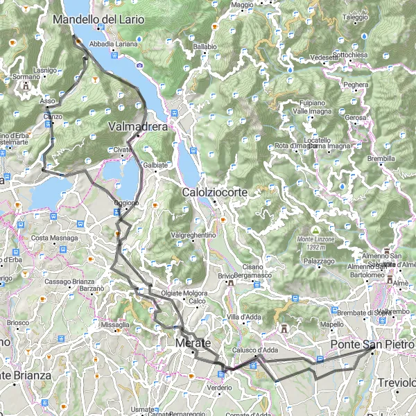 Miniature de la carte de l'inspiration cycliste "Le Tour des Montagnes Lombardes" dans la Lombardia, Italy. Générée par le planificateur d'itinéraire cycliste Tarmacs.app