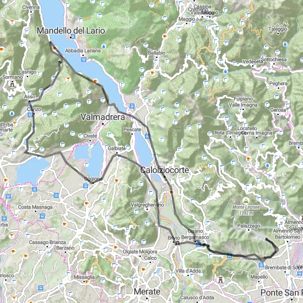Zemljevid v pomanjšavi "Uživajte v slikoviti cestni kolesarski turi v okolici Osiga" kolesarske inspiracije v Lombardia, Italy. Generirano z načrtovalcem kolesarskih poti Tarmacs.app