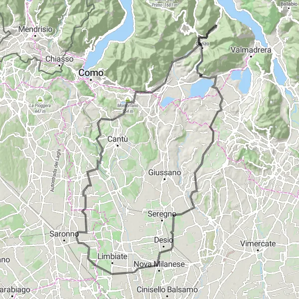 Kartminiatyr av "Osigo til Maisano Eventyrrute" sykkelinspirasjon i Lombardia, Italy. Generert av Tarmacs.app sykkelrutoplanlegger
