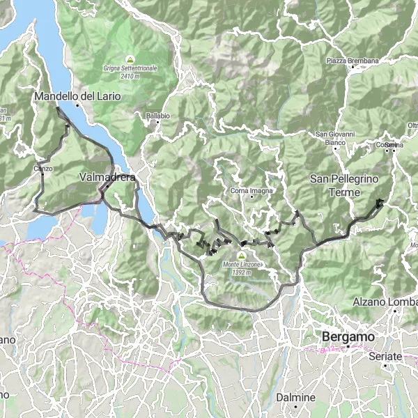 Miniatura della mappa di ispirazione al ciclismo "Giro in bicicletta da Osigo: Perle del Lago di Como e Valle Imagna" nella regione di Lombardia, Italy. Generata da Tarmacs.app, pianificatore di rotte ciclistiche
