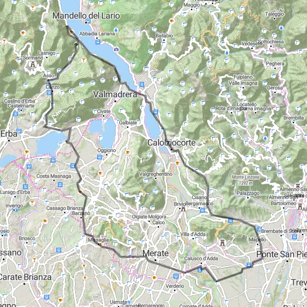 Kartminiatyr av "Vacker Road Cycling Runt Osigo" cykelinspiration i Lombardia, Italy. Genererad av Tarmacs.app cykelruttplanerare