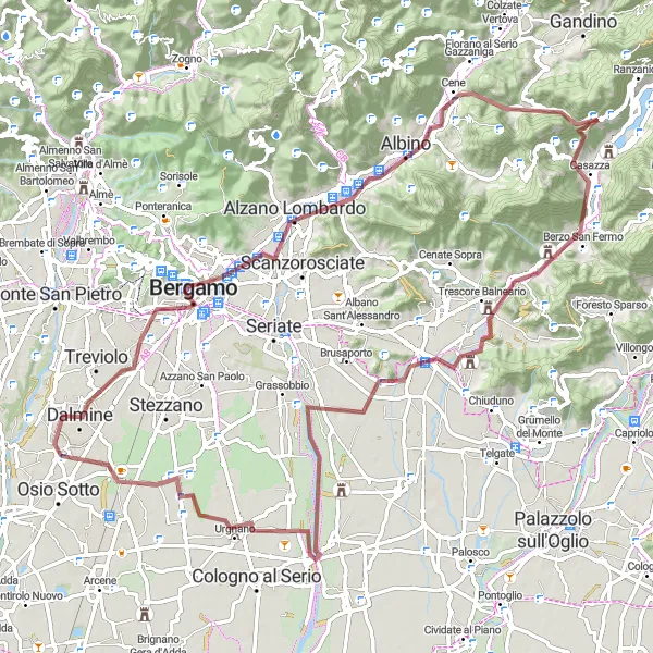 Miniatua del mapa de inspiración ciclista "Ruta de Ciclismo de Grava a Comun Nuovo" en Lombardia, Italy. Generado por Tarmacs.app planificador de rutas ciclistas