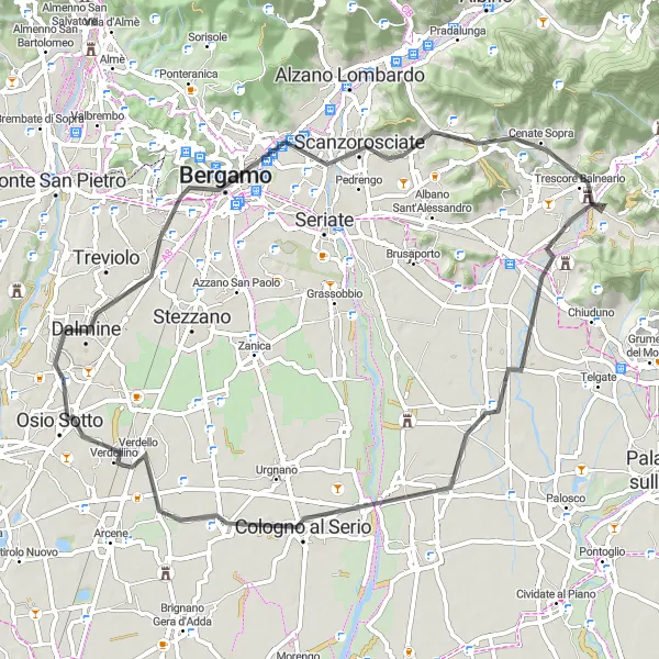 Miniaturní mapa "Cyklistická trasa za dobrodružstvím kolem Osio Sopra" inspirace pro cyklisty v oblasti Lombardia, Italy. Vytvořeno pomocí plánovače tras Tarmacs.app