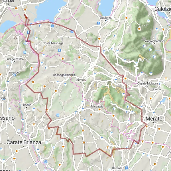 Miniaturní mapa "Gravel Trasa Lambrugo - Cernusco Lombardone" inspirace pro cyklisty v oblasti Lombardia, Italy. Vytvořeno pomocí plánovače tras Tarmacs.app