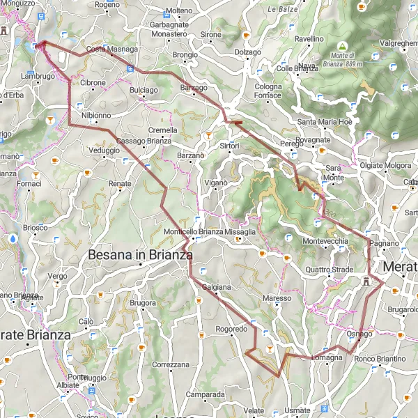 Miniaturní mapa "Gravelový okruh do Casatenovo, Bulciago a Cernusco Lombardone" inspirace pro cyklisty v oblasti Lombardia, Italy. Vytvořeno pomocí plánovače tras Tarmacs.app