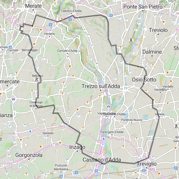 Zemljevid v pomanjšavi "Potovanje okoli Monte Robbio" kolesarske inspiracije v Lombardia, Italy. Generirano z načrtovalcem kolesarskih poti Tarmacs.app