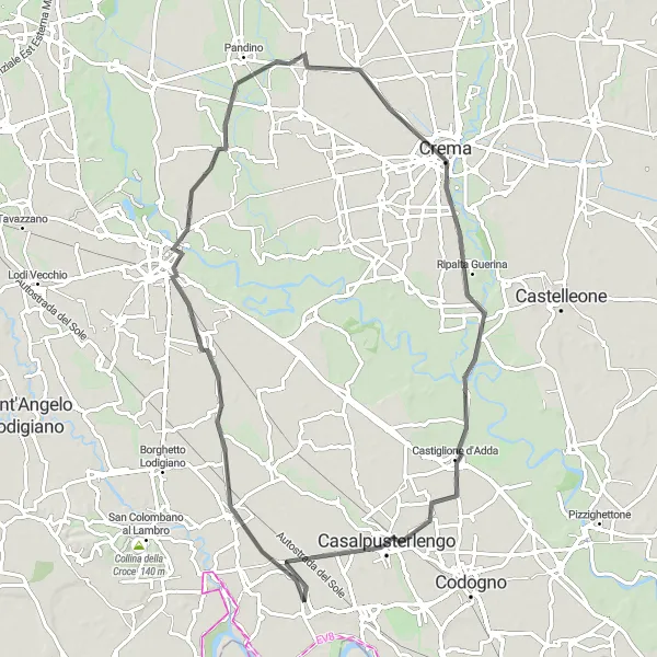 Map miniature of "The Road to Crema" cycling inspiration in Lombardia, Italy. Generated by Tarmacs.app cycling route planner