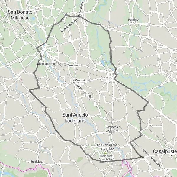 Kartminiatyr av "Lodi til Brembio Loop" sykkelinspirasjon i Lombardia, Italy. Generert av Tarmacs.app sykkelrutoplanlegger