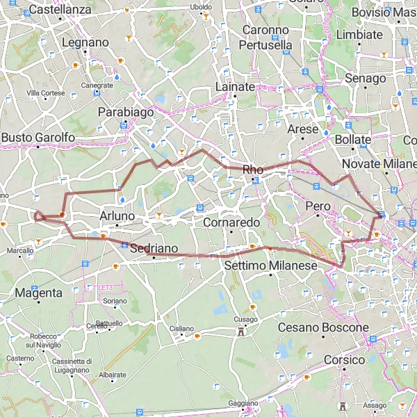 Miniatua del mapa de inspiración ciclista "Aventura en gravilla desde Ossona" en Lombardia, Italy. Generado por Tarmacs.app planificador de rutas ciclistas