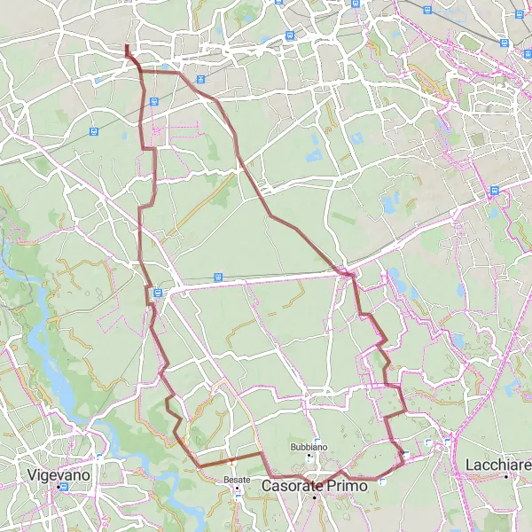 Miniatua del mapa de inspiración ciclista "Ruta por caminos de grava cerca de Ossona" en Lombardia, Italy. Generado por Tarmacs.app planificador de rutas ciclistas