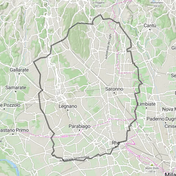 Map miniature of "The Tradate Epic" cycling inspiration in Lombardia, Italy. Generated by Tarmacs.app cycling route planner