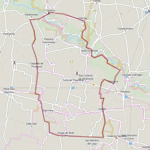 Karten-Miniaturansicht der Radinspiration "Gravel-Tour von Ostiano nach Ostiano über Voltido und Derovere" in Lombardia, Italy. Erstellt vom Tarmacs.app-Routenplaner für Radtouren