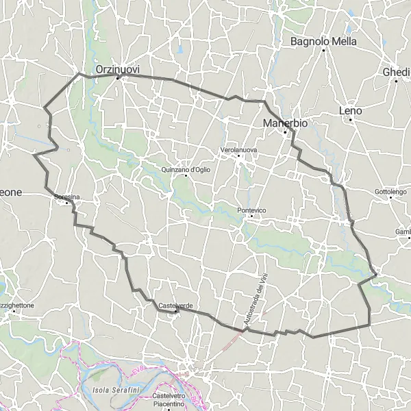 Karten-Miniaturansicht der Radinspiration "Rundfahrt von Ostiano nach Ostiano über Soresina und Pavone del Mella" in Lombardia, Italy. Erstellt vom Tarmacs.app-Routenplaner für Radtouren