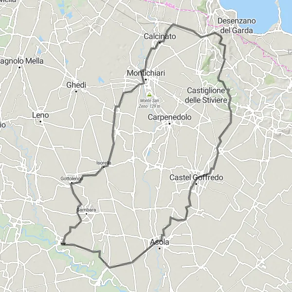 Miniatuurkaart van de fietsinspiratie "Uitdagende route van Gottolengo naar Casalromano" in Lombardia, Italy. Gemaakt door de Tarmacs.app fietsrouteplanner