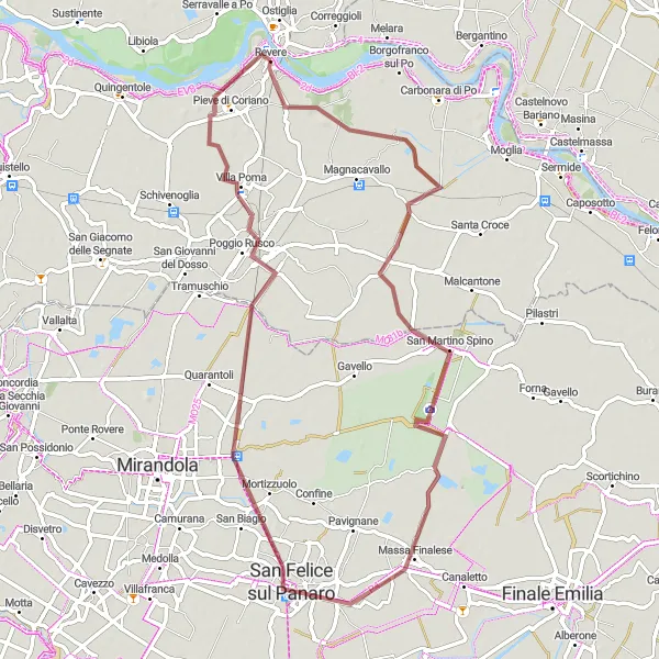 Miniature de la carte de l'inspiration cycliste "Parcours gravel Revere - Pieve di Coriano" dans la Lombardia, Italy. Générée par le planificateur d'itinéraire cycliste Tarmacs.app