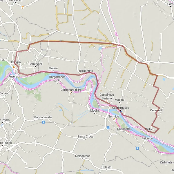 Miniature de la carte de l'inspiration cycliste "Itinéraire gravel Ostiglia - Correggioli" dans la Lombardia, Italy. Générée par le planificateur d'itinéraire cycliste Tarmacs.app
