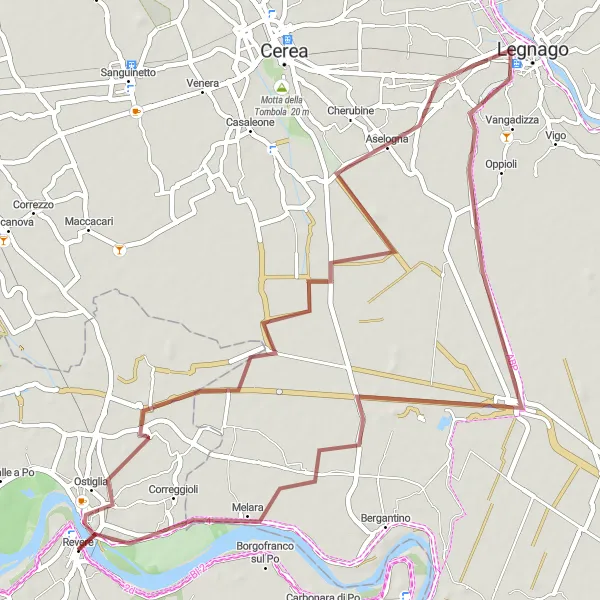 Miniature de la carte de l'inspiration cycliste "D'Ostiglia à Melara (Gravel)" dans la Lombardia, Italy. Générée par le planificateur d'itinéraire cycliste Tarmacs.app
