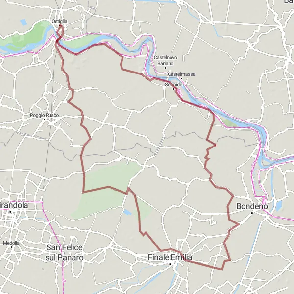 Miniature de la carte de l'inspiration cycliste "Parcours gravel Borgofranco sul Po - Revere" dans la Lombardia, Italy. Générée par le planificateur d'itinéraire cycliste Tarmacs.app