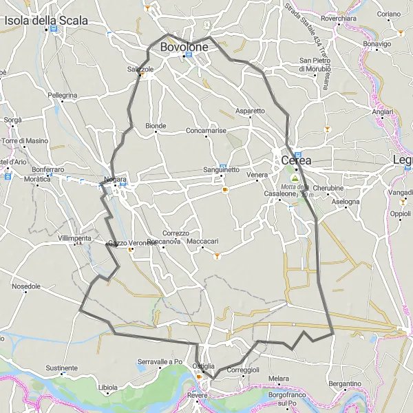 Miniature de la carte de l'inspiration cycliste "Boucle à vélo de route Ostiglia - Correggioli" dans la Lombardia, Italy. Générée par le planificateur d'itinéraire cycliste Tarmacs.app