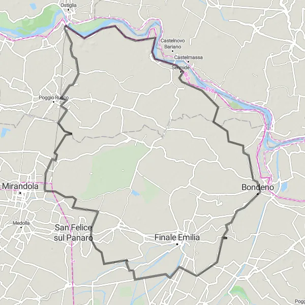 Miniature de la carte de l'inspiration cycliste "De Carbonara di Po à Palata Pepoli" dans la Lombardia, Italy. Générée par le planificateur d'itinéraire cycliste Tarmacs.app