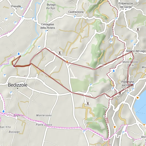 Zemljevid v pomanjšavi "Pustolovska gravel kolesarska pot do Soiano del Lago" kolesarske inspiracije v Lombardia, Italy. Generirano z načrtovalcem kolesarskih poti Tarmacs.app
