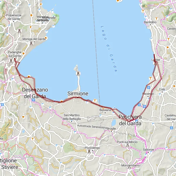 Miniatuurkaart van de fietsinspiratie "Gravelavontuur rond het Gardameer" in Lombardia, Italy. Gemaakt door de Tarmacs.app fietsrouteplanner