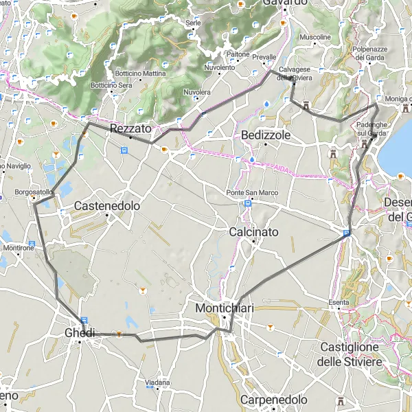 Miniatura della mappa di ispirazione al ciclismo "Giro intorno a Padenghe sul Garda" nella regione di Lombardia, Italy. Generata da Tarmacs.app, pianificatore di rotte ciclistiche