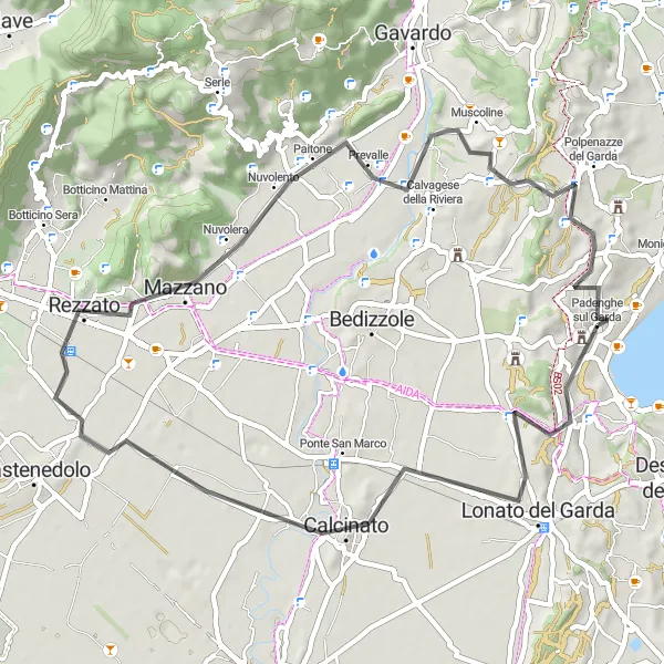 Miniatura della mappa di ispirazione al ciclismo "Esplorazione ciclistica tra Lonato del Garda e Belvedere" nella regione di Lombardia, Italy. Generata da Tarmacs.app, pianificatore di rotte ciclistiche