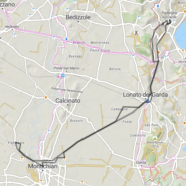 Miniatuurkaart van de fietsinspiratie "Korte route langs Maguzzano en Montichiari" in Lombardia, Italy. Gemaakt door de Tarmacs.app fietsrouteplanner