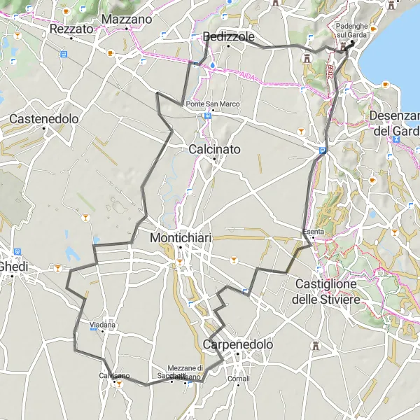 Miniatuurkaart van de fietsinspiratie "Ontdek de hoogtepunten van Bedizzole en Calvisano" in Lombardia, Italy. Gemaakt door de Tarmacs.app fietsrouteplanner
