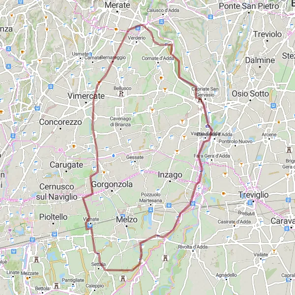 Miniaturní mapa "Gravelová exkurze kolem Cassana de' Pecchi" inspirace pro cyklisty v oblasti Lombardia, Italy. Vytvořeno pomocí plánovače tras Tarmacs.app