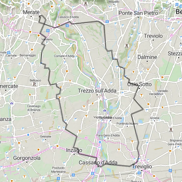 Miniatura della mappa di ispirazione al ciclismo "Tra natura e tradizione in Brianza" nella regione di Lombardia, Italy. Generata da Tarmacs.app, pianificatore di rotte ciclistiche