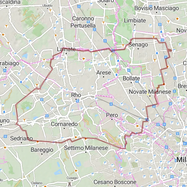 Miniatura della mappa di ispirazione al ciclismo "Tour in bicicletta gravel da Paderno Dugnano a Garbagnate Milanese" nella regione di Lombardia, Italy. Generata da Tarmacs.app, pianificatore di rotte ciclistiche