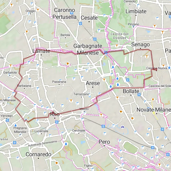 Kartminiatyr av "Grusväg till Cassina Nuova" cykelinspiration i Lombardia, Italy. Genererad av Tarmacs.app cykelruttplanerare
