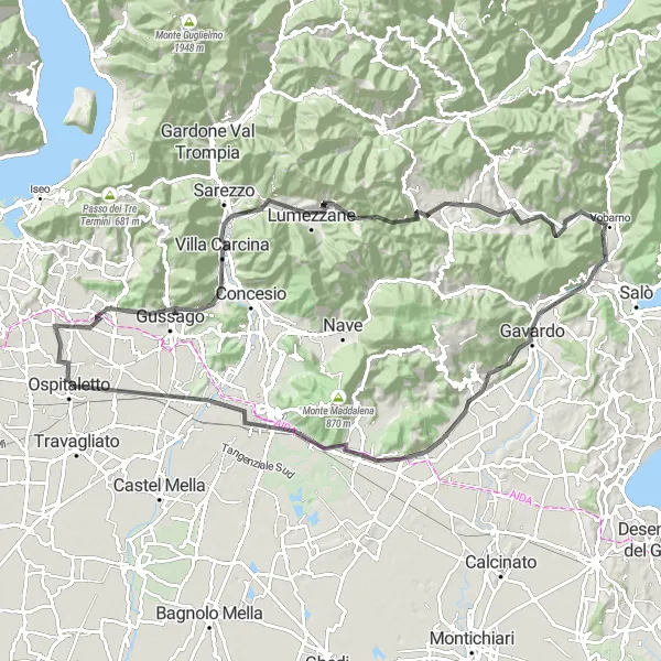 Map miniature of "Franciacorta Challenge Ride" cycling inspiration in Lombardia, Italy. Generated by Tarmacs.app cycling route planner