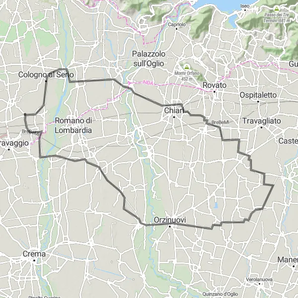 Karten-Miniaturansicht der Radinspiration "Cologno al Serio und Chiari entdecken" in Lombardia, Italy. Erstellt vom Tarmacs.app-Routenplaner für Radtouren