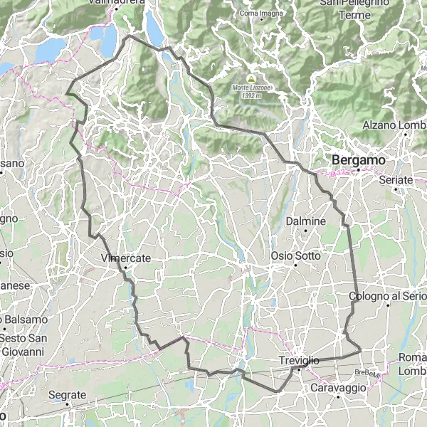 Mapa miniatúra "Trasa cez Caponago a Olginate" cyklistická inšpirácia v Lombardia, Italy. Vygenerované cyklistickým plánovačom trás Tarmacs.app