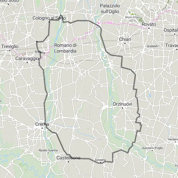 Miniatuurkaart van de fietsinspiratie "Fietsen rond Pagazzano en omgeving" in Lombardia, Italy. Gemaakt door de Tarmacs.app fietsrouteplanner