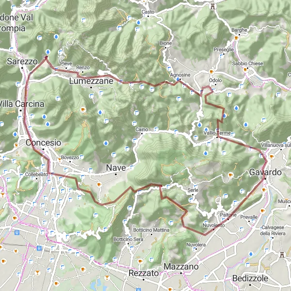 Mapa miniatúra "Gravelová cyklistická trasa s náročným stúpaním" cyklistická inšpirácia v Lombardia, Italy. Vygenerované cyklistickým plánovačom trás Tarmacs.app