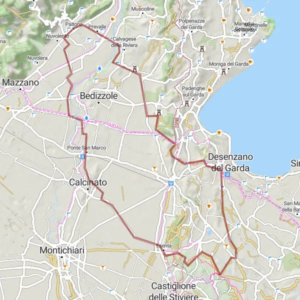 Map miniature of "The Gravel Adventure: Paitone to Nuvolento" cycling inspiration in Lombardia, Italy. Generated by Tarmacs.app cycling route planner