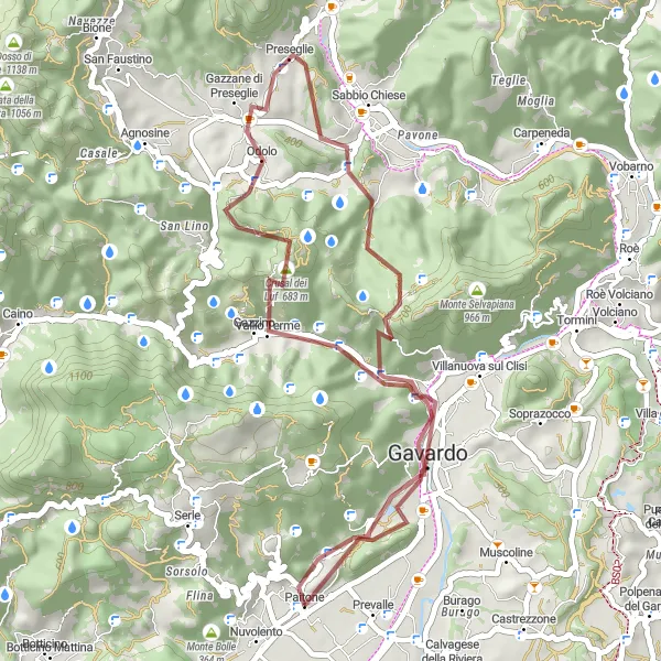 Mapa miniatúra "Gravel okruh cez Monte Paitone a Dosso di Clivio" cyklistická inšpirácia v Lombardia, Italy. Vygenerované cyklistickým plánovačom trás Tarmacs.app