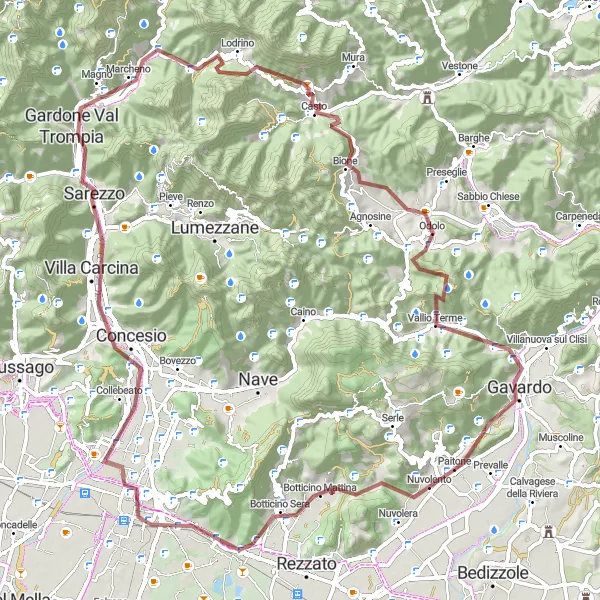Map miniature of "Gravel Adventures in Lombardia" cycling inspiration in Lombardia, Italy. Generated by Tarmacs.app cycling route planner