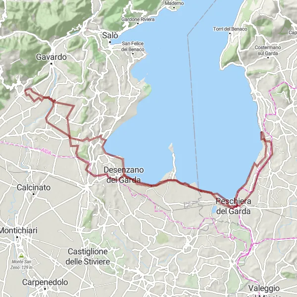 Mapa miniatúra "Gravel okolo Monte Paitone" cyklistická inšpirácia v Lombardia, Italy. Vygenerované cyklistickým plánovačom trás Tarmacs.app