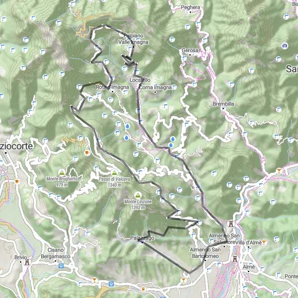 Kartminiatyr av "Utmanande tur till Monte Linzone" cykelinspiration i Lombardia, Italy. Genererad av Tarmacs.app cykelruttplanerare