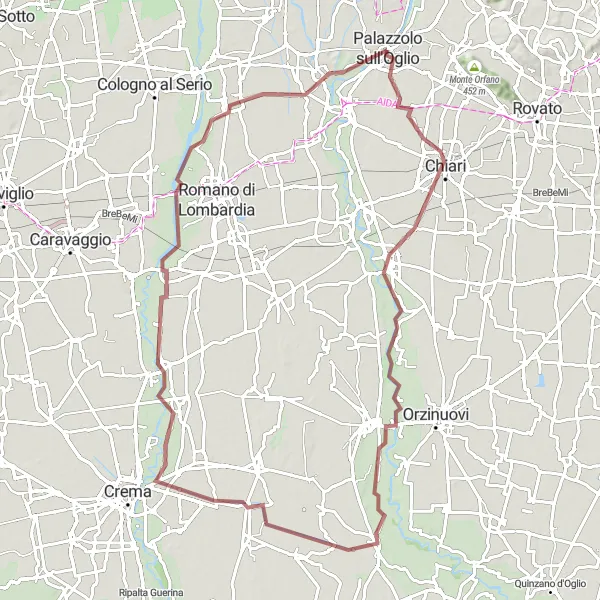 Miniature de la carte de l'inspiration cycliste "L'Aventure Gravel de la Lombardie" dans la Lombardia, Italy. Générée par le planificateur d'itinéraire cycliste Tarmacs.app