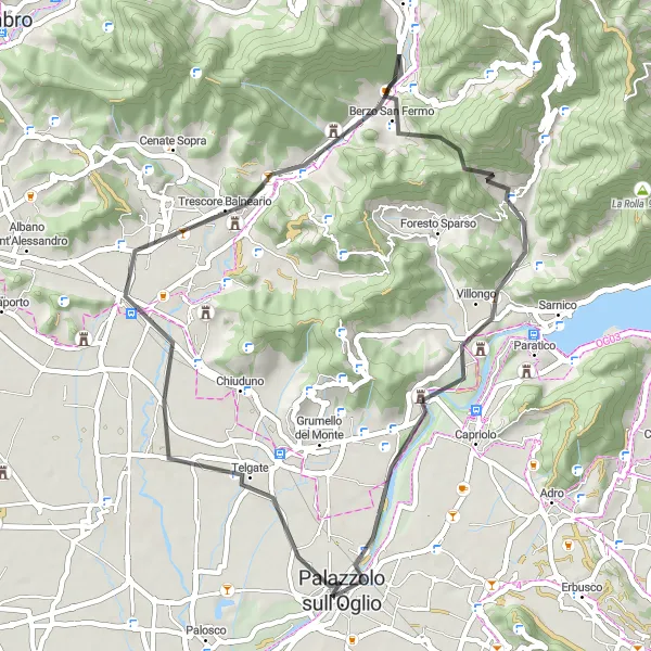 Miniatuurkaart van de fietsinspiratie "Rondrit van Palazzolo sull'Oglio naar Carobbio degli Angeli" in Lombardia, Italy. Gemaakt door de Tarmacs.app fietsrouteplanner