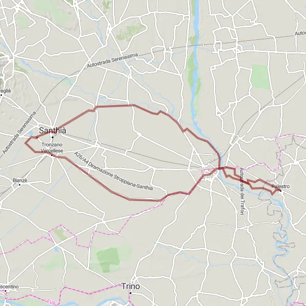 Kartminiatyr av "Scenic grusvei sykkeltur til Vercelli" sykkelinspirasjon i Lombardia, Italy. Generert av Tarmacs.app sykkelrutoplanlegger