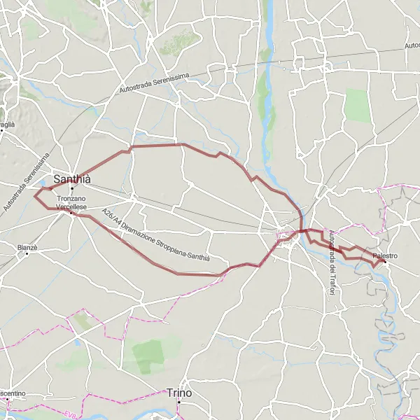 Miniaturní mapa "Gravel cyklostezka kolem Vercelli" inspirace pro cyklisty v oblasti Lombardia, Italy. Vytvořeno pomocí plánovače tras Tarmacs.app