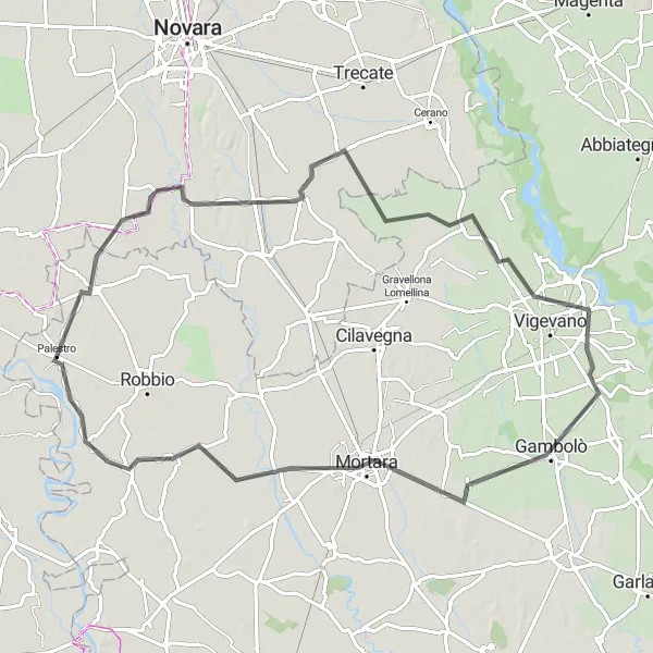 Miniaturní mapa "Krátká cyklotrasa přes Sozzago a Vigevano" inspirace pro cyklisty v oblasti Lombardia, Italy. Vytvořeno pomocí plánovače tras Tarmacs.app