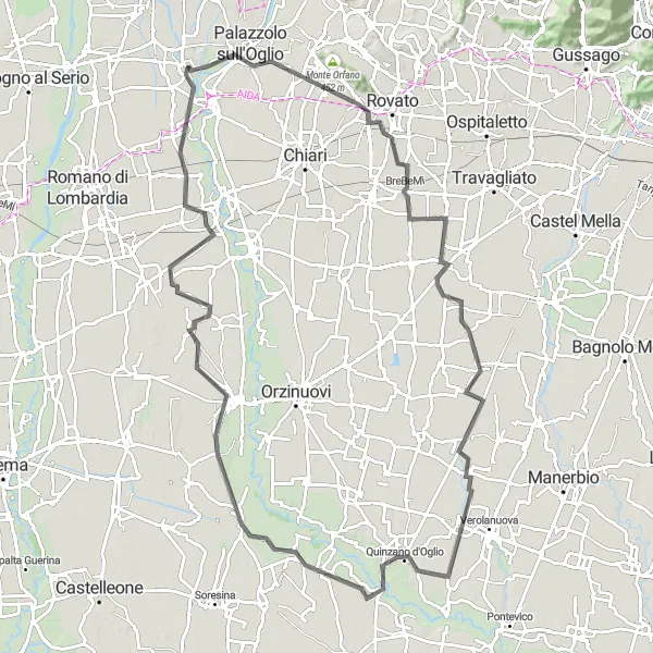 Miniaturní mapa "Cyklistická cesta kolem Palosca" inspirace pro cyklisty v oblasti Lombardia, Italy. Vytvořeno pomocí plánovače tras Tarmacs.app